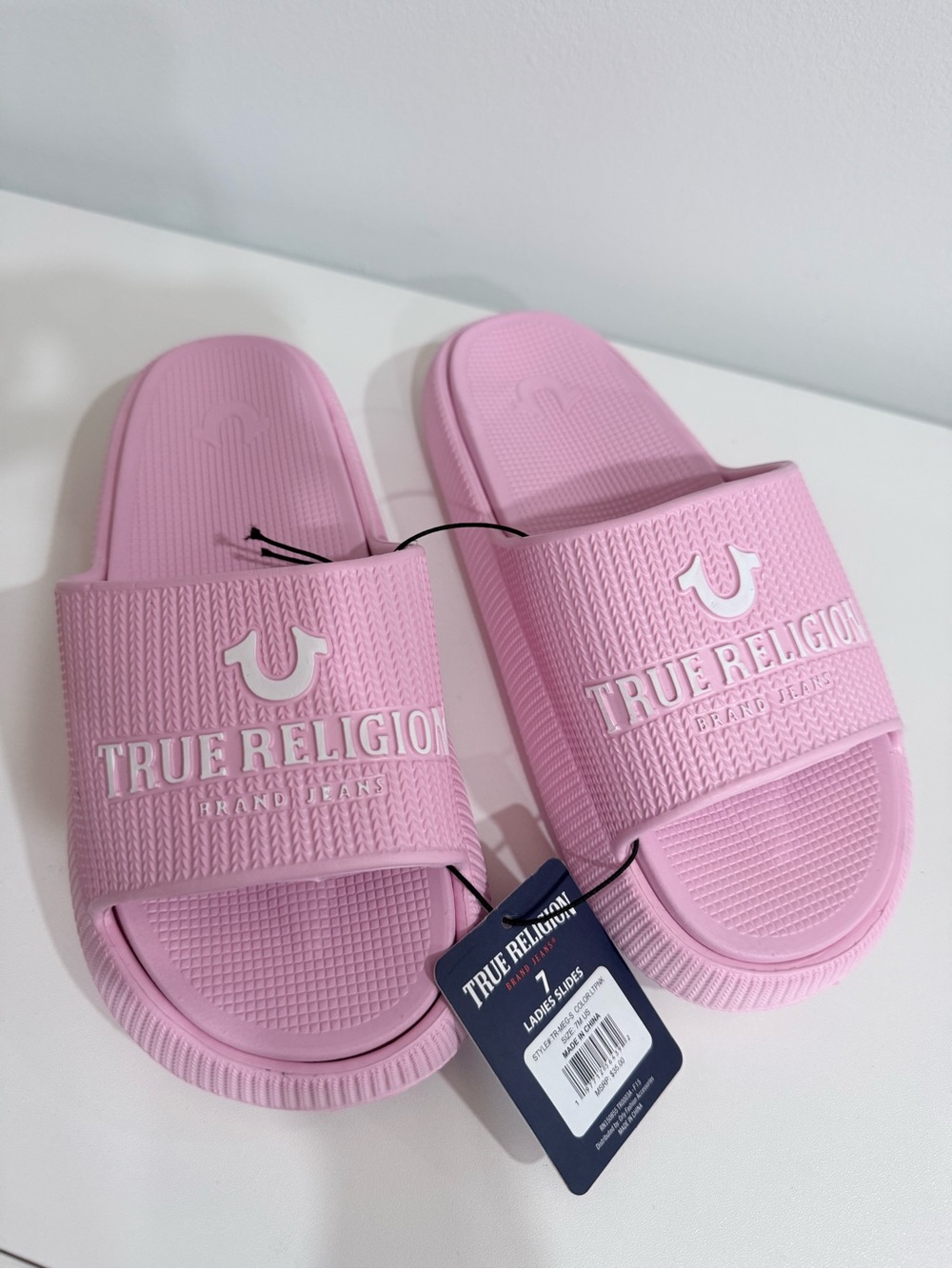 True Religion Pastel Pink Logo Slide Sandals - Picture 5 of 5